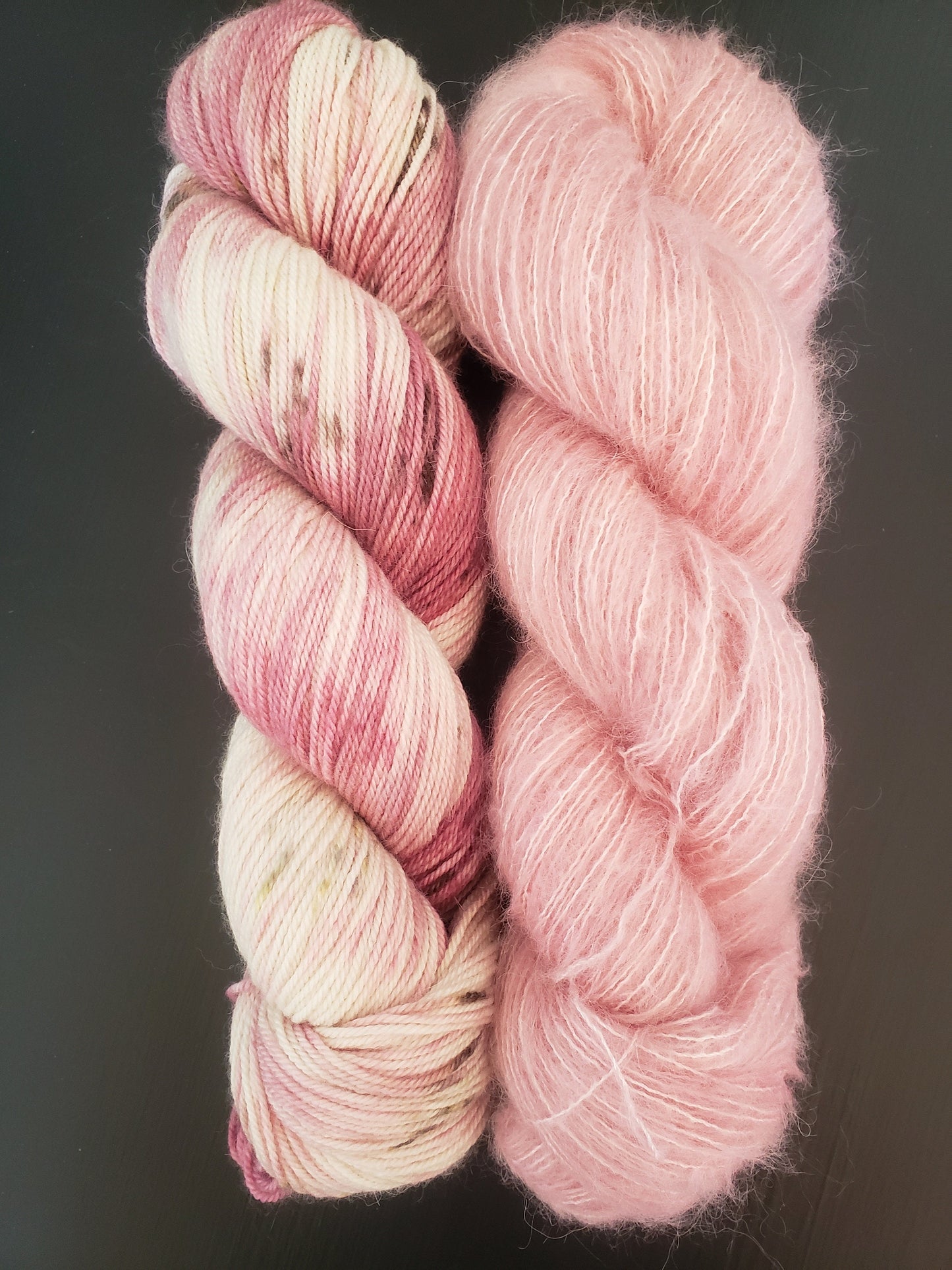 Blush - brushed lace weight 74 per cent baby suri alpaca 26 per cent silk 50g 328 yards, silk core. Soft crisp, light rose pink tonal.