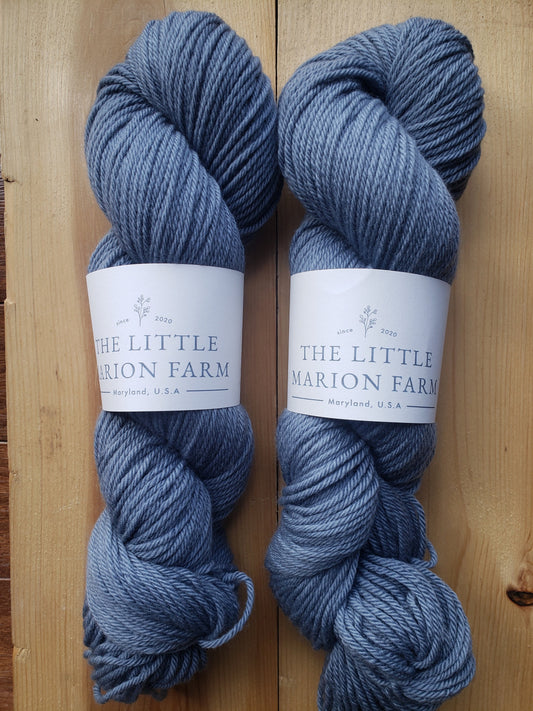 Evening Song - 4-ply 100% non-super wash worsted merino yarn. 100g, 218 yards, blue gray. Soft 20.5 micron.