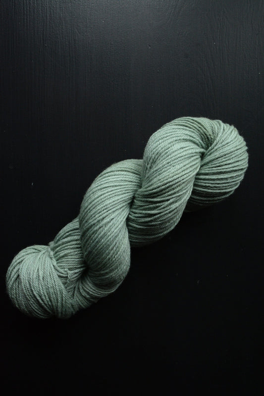 Sage Wisdom - 4-ply 100% non-super wash worsted weight merino yarn. 100g, 218 yards, mid sage green. Soft 20.5 micron. Semi-solid.