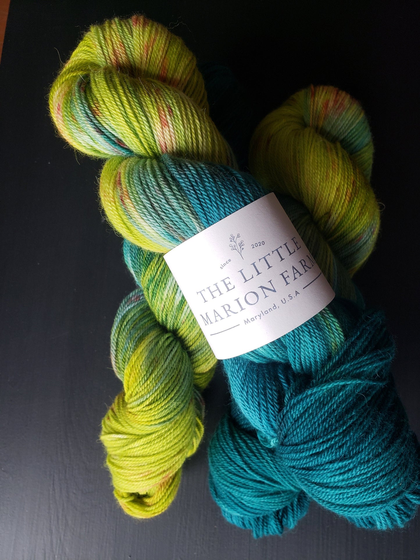 Serendipity - alpaca merino blend, sport weight yarn, non-super wash, 100g 328 yds, teal green chartreuse with orange speckles, super soft.