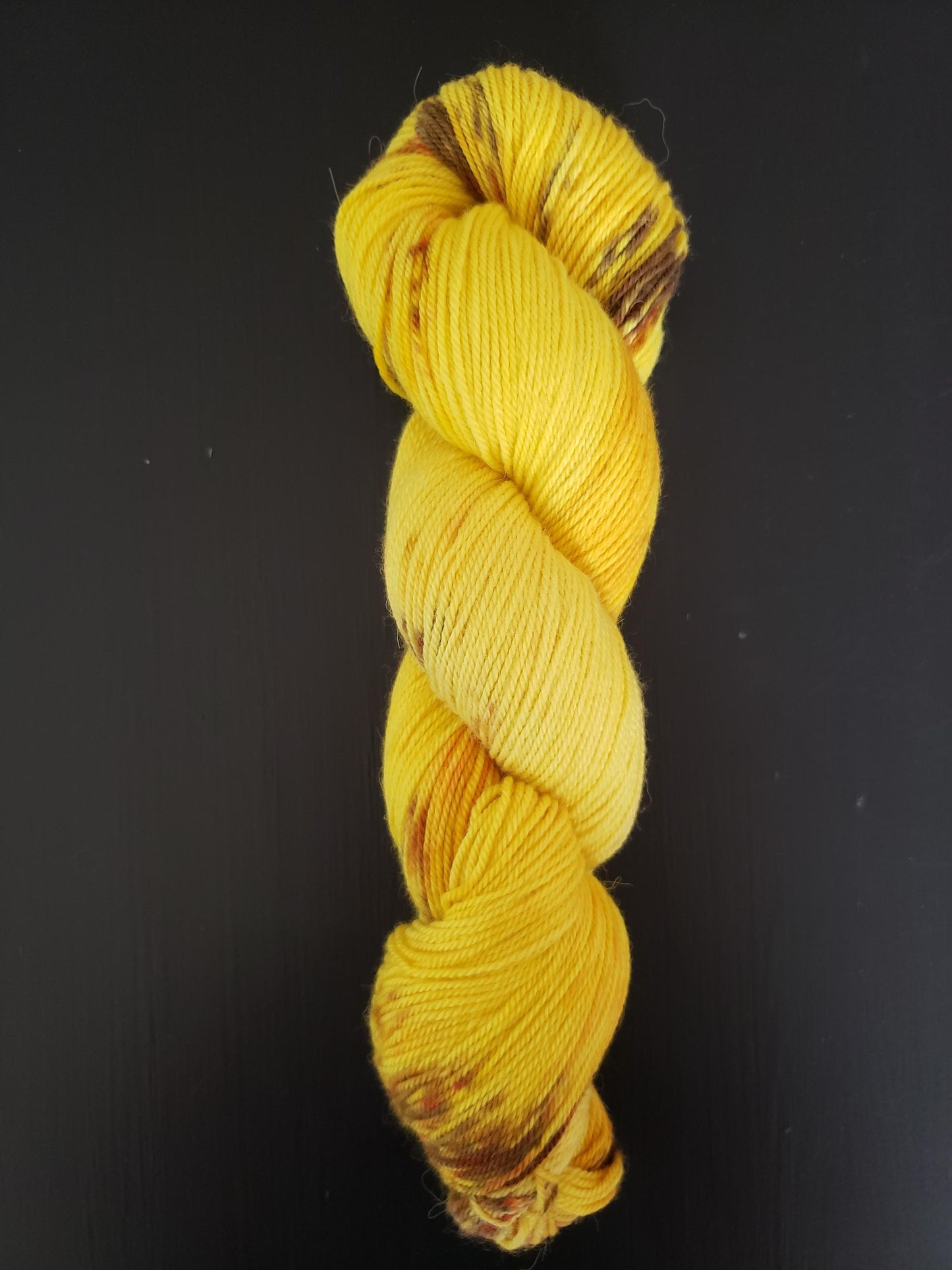 Sunflower - alpaca merino blend, sport weight yarn, non-super wash, 100g 328 yds, sunny yellow with brown and orange speckles, super soft.