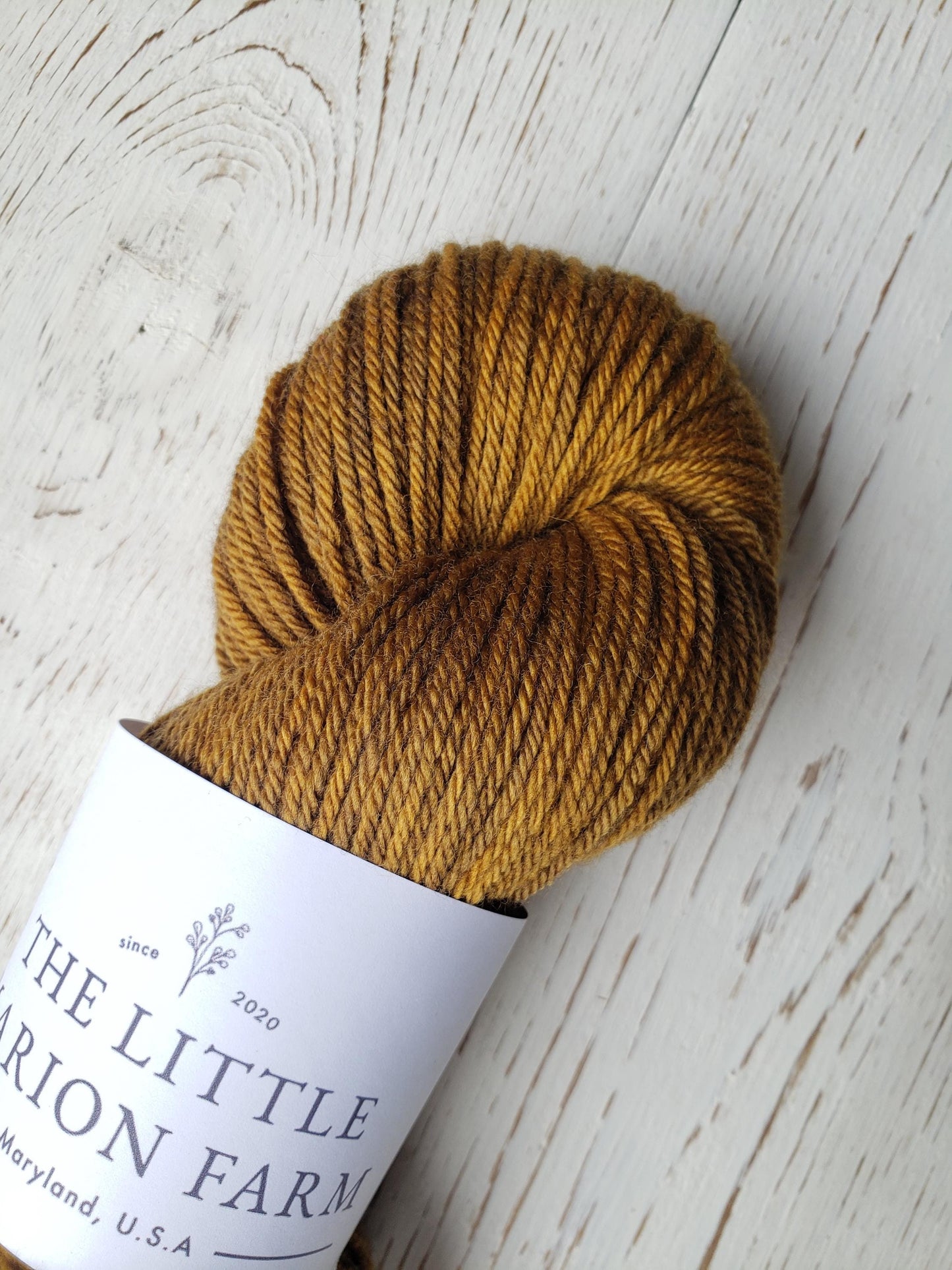 Old Gold - 4-ply 100% non-super wash worsted merino yarn. 100g, 218 yards. Soft 20.5 micron. Mustard, gold. Sweater yarn.