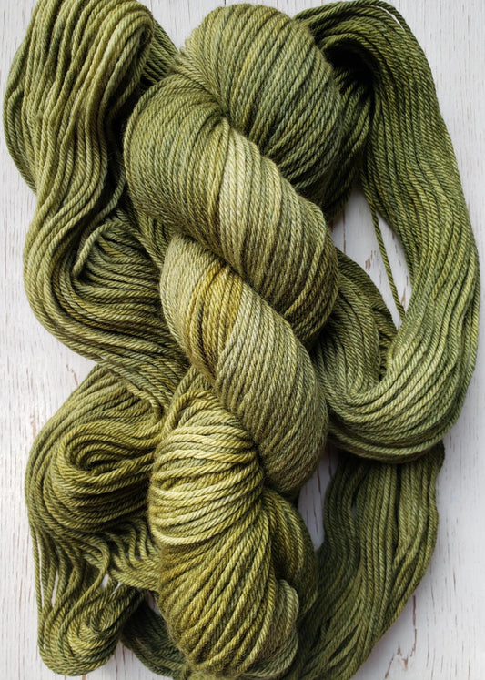 Leafy Greens - 4-ply 100% non-super wash worsted weight merino yarn. 100g, 218 yards, greens. Soft 20.5 micron.