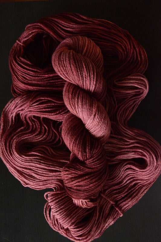 Rhubarb - 4-ply 100% non-super wash worsted weight merino yarn. 100g, 218 yards, pink red purple. Soft 20.5 micron.