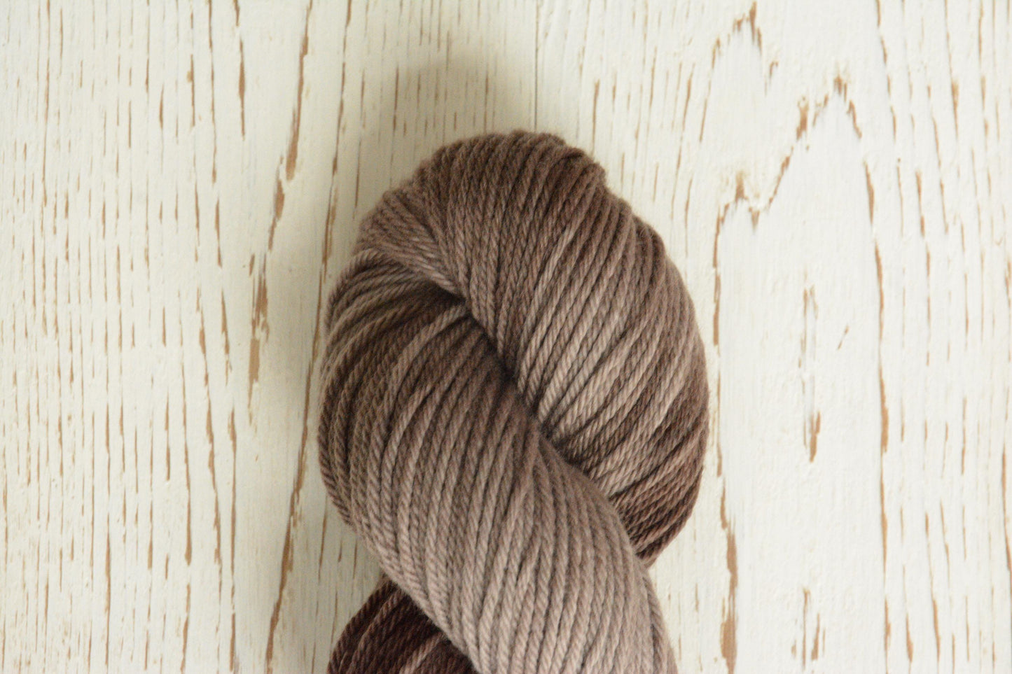 Mushroom - 4-ply 100% non-super wash worsted weight merino yarn. 100g, 218 yards, warm gray brown taupe. Soft 20.5 micron.